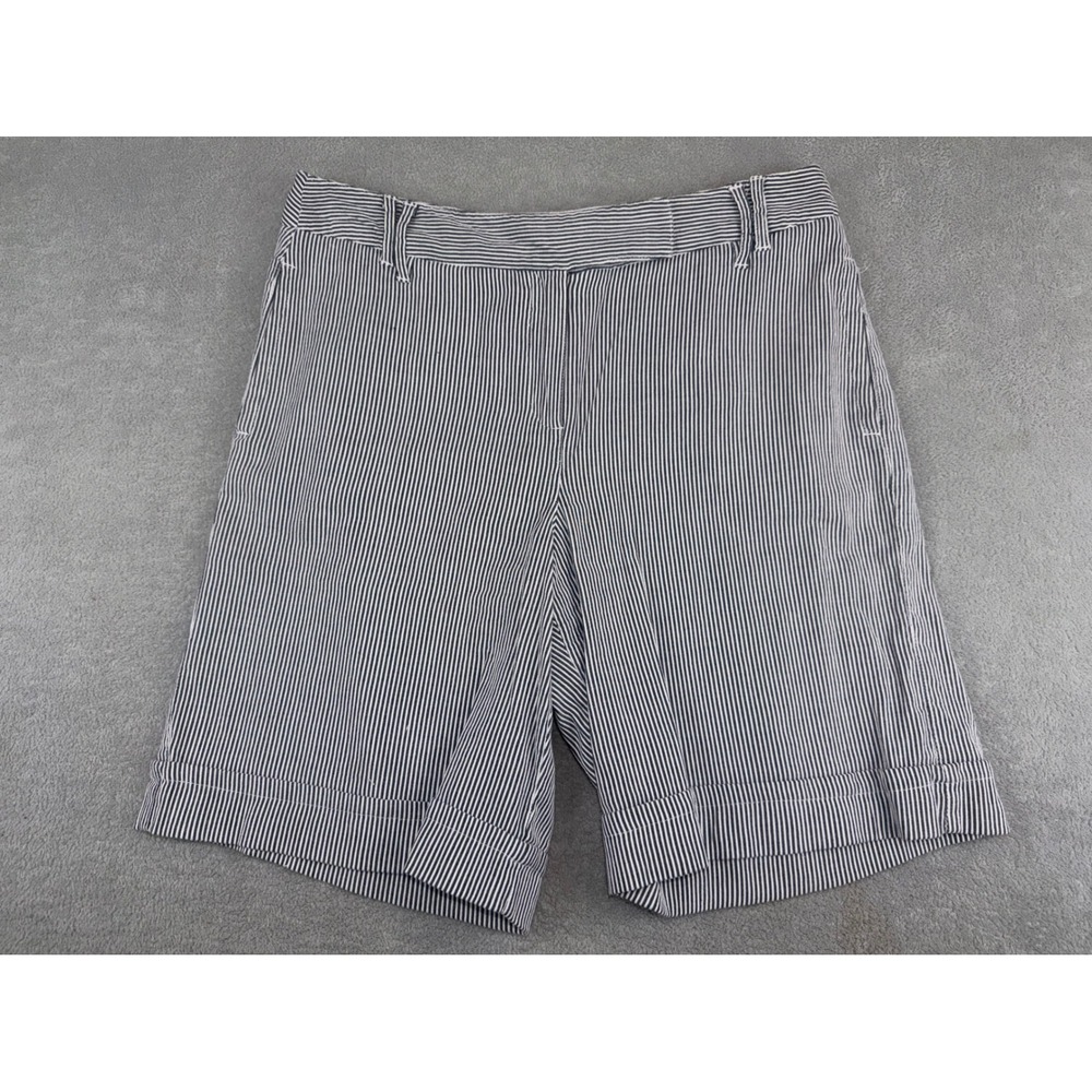 Larry‎ Levine Navy Blue White Pinstripe Stretch Cotton Cuffed Preppy Shorts 8